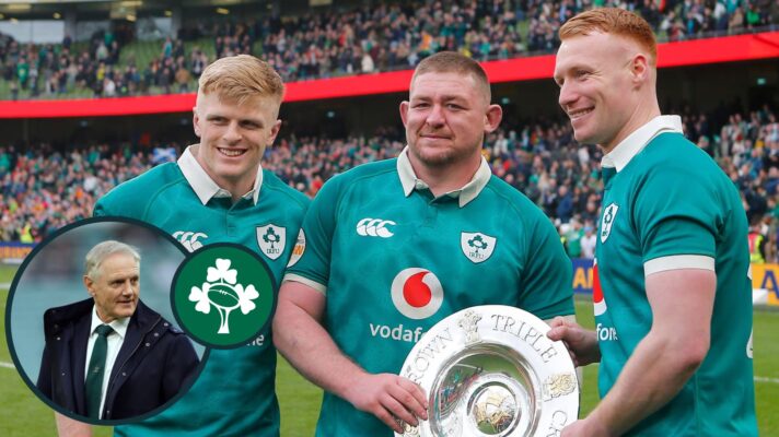 two layer image of Ireland's Triple Crown and Joe Schmidt