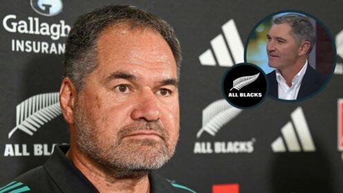 All Blacks head coach Dave Rennie and former fly-half Stephen Donald (inset).