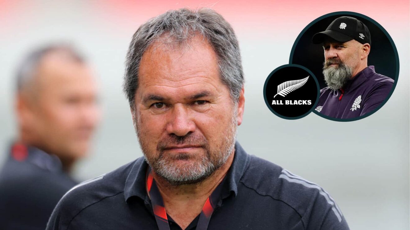 All Blacks head coach Dave Rennie and an inset of Andrew Strawbridge.