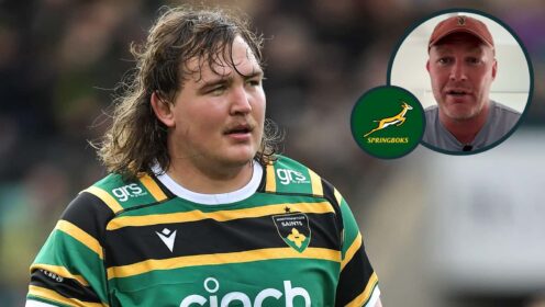 Northampton Saints lock JJ van der Mescht and inset Springboks legend Schalk Burger.