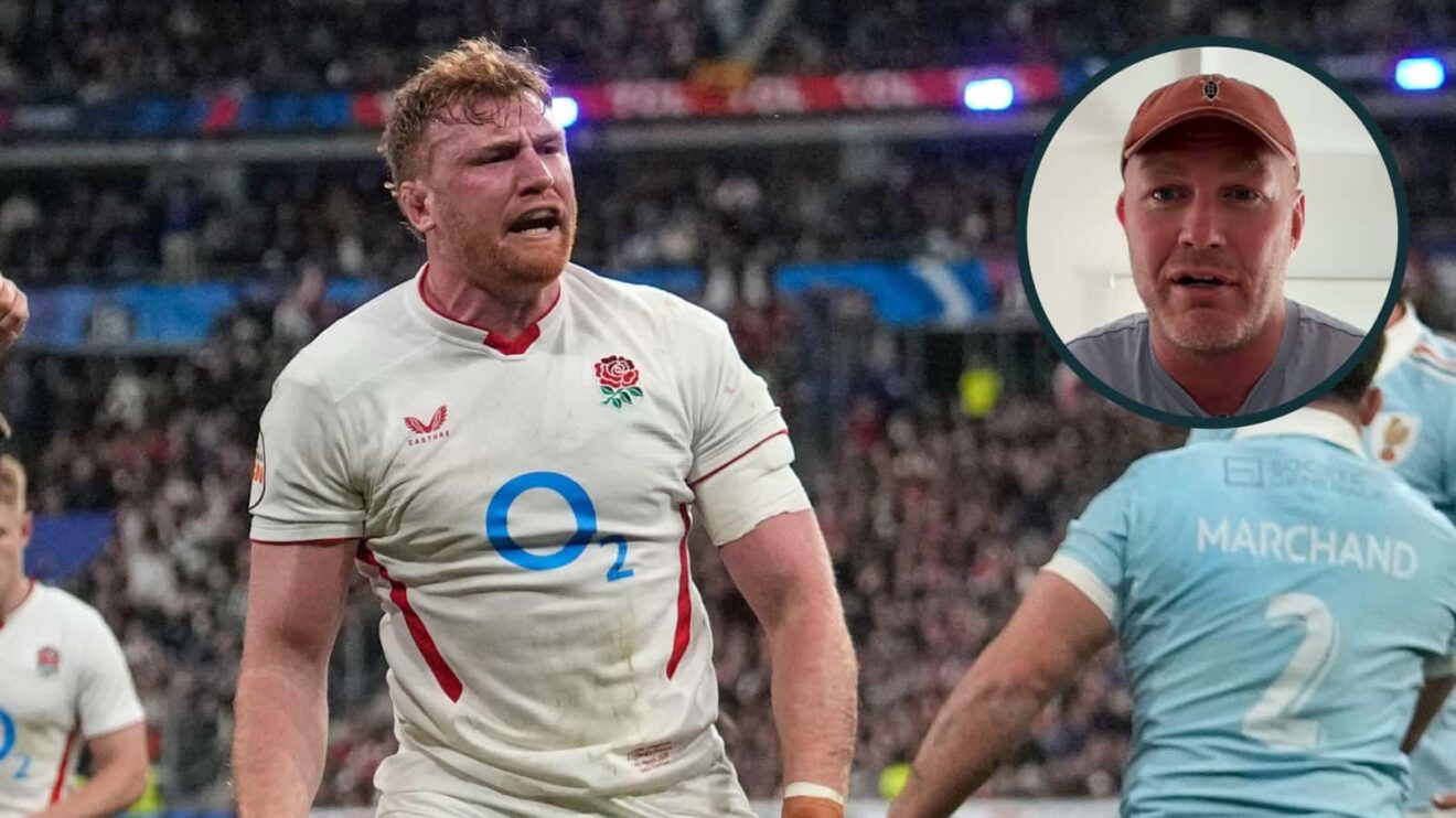 England forward Ollie Chessum and an inset of Springboks great Schalk Burger.