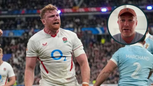 England forward Ollie Chessum and an inset of Springboks great Schalk Burger.