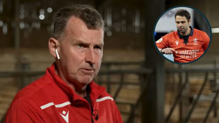 Former Test referee Nigel Owens and Nika Amashukeli (inset), who officiated the France v England Six Nations clash.