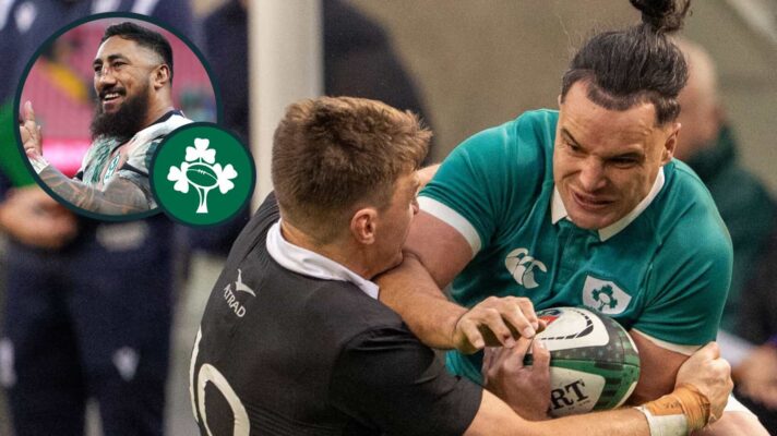 James Lowe and Bundee Aki (inset) in action for Ireland.