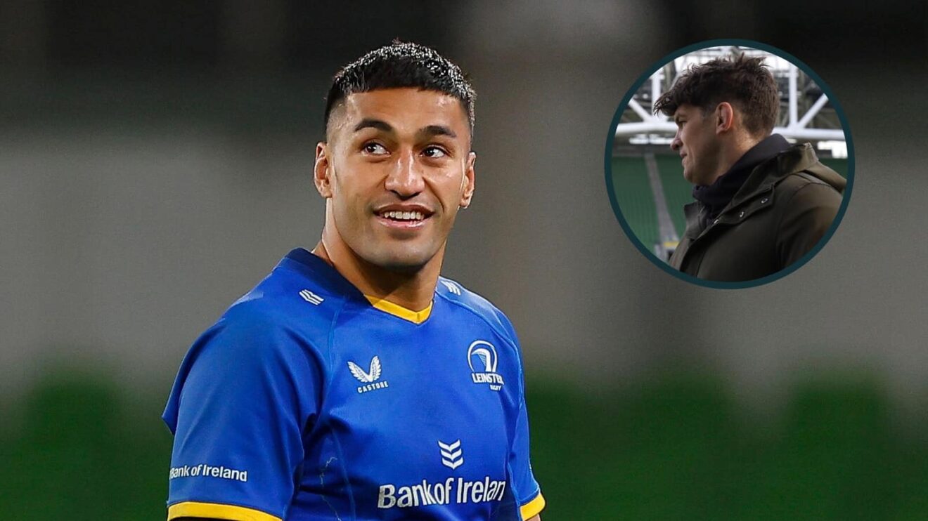 Leinster and All Blacks back Rieko Ioane and an inset of Donncha O'Callaghan.