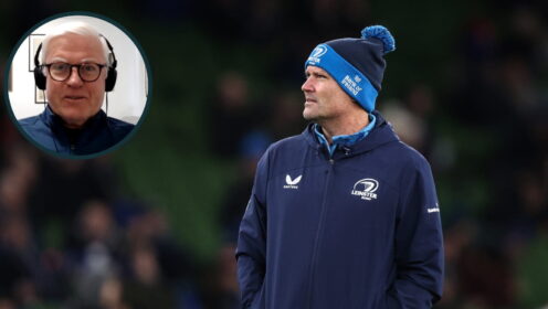 Jacques Nienaber (Credit INPHO/Ben Brady, EPCR Rugby) and an inset of Matt Williams.