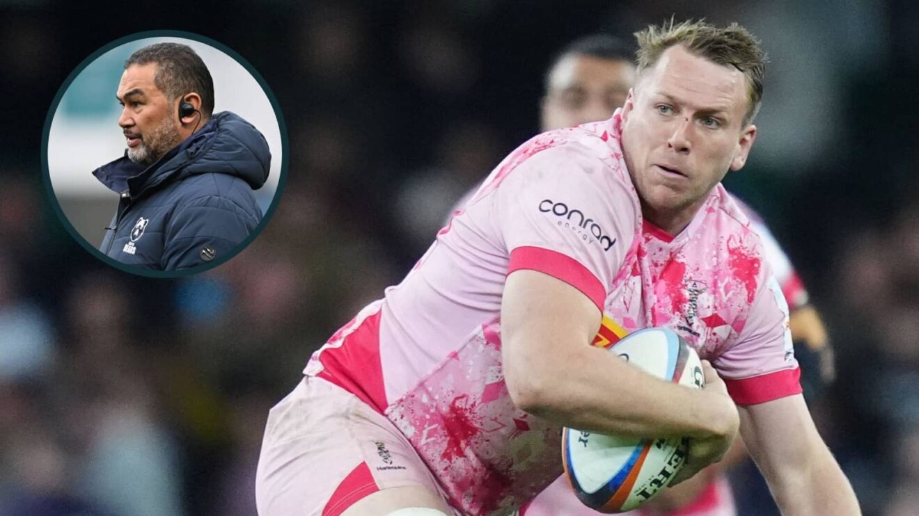 Alex Dombrandt in action for Harlequins against Bristol and Bears head coach Pat Lam (inset).