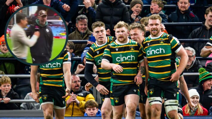 A two layered image of Northampton Saints and Geoff Parling