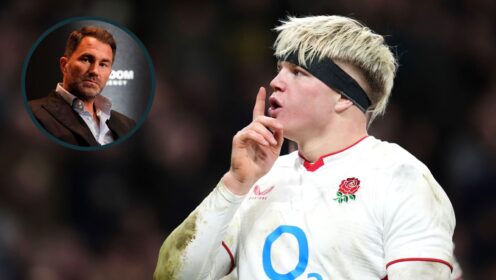 England flanker Henry Pollock and an inset of Eddie Hearn.