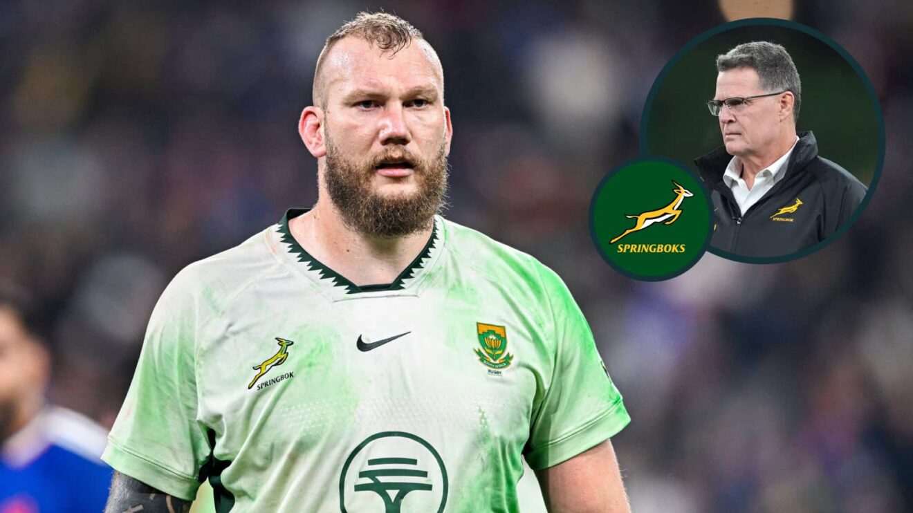 Springboks lock RG Snyman and an inset of head coach Rassie Erasmus (1)