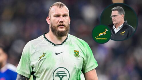 Springboks lock RG Snyman and an inset of head coach Rassie Erasmus (1)