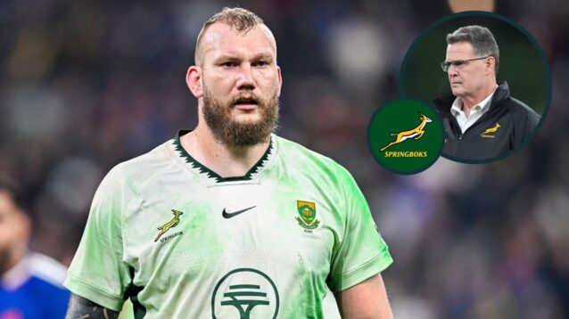 Springboks lock RG Snyman and an inset of head coach Rassie Erasmus (1)