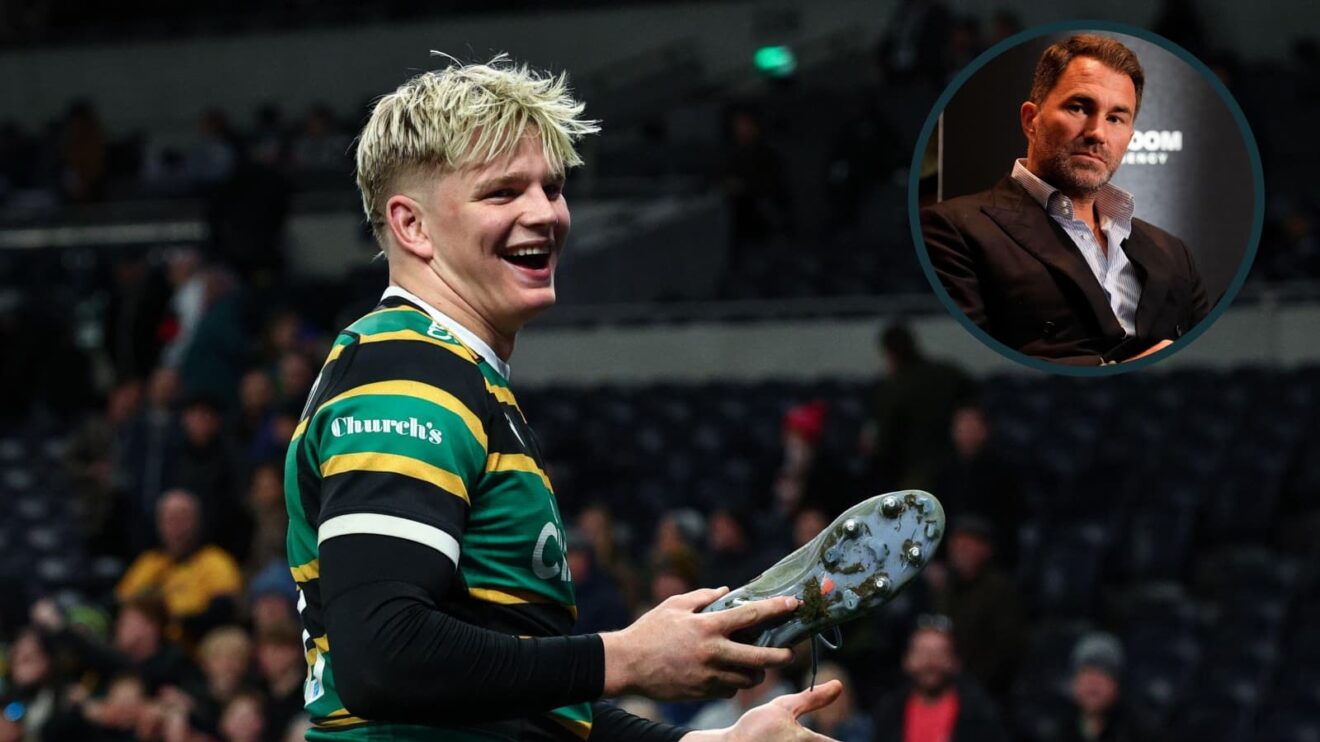 Northampton Saints flanker Henry Pollock and an inset of Eddie Hearn.