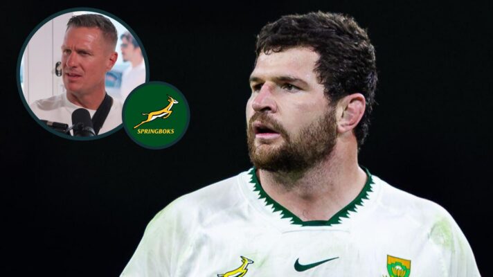 Springboks forward Marco van Staden and an inset of Jean de Villiers.