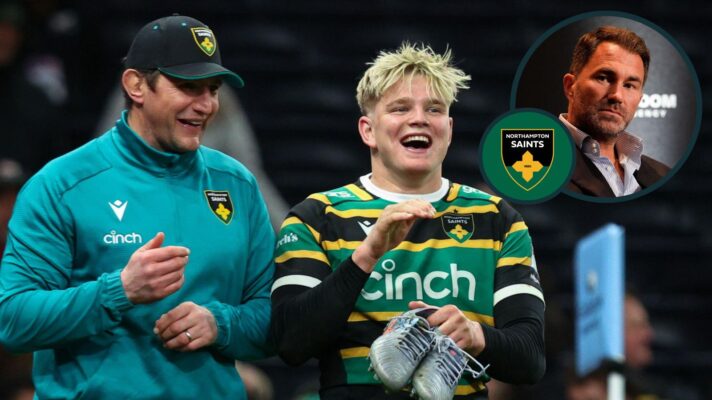 A two layered image of Phil Dowson, Henry Pollock and Eddie Hearn