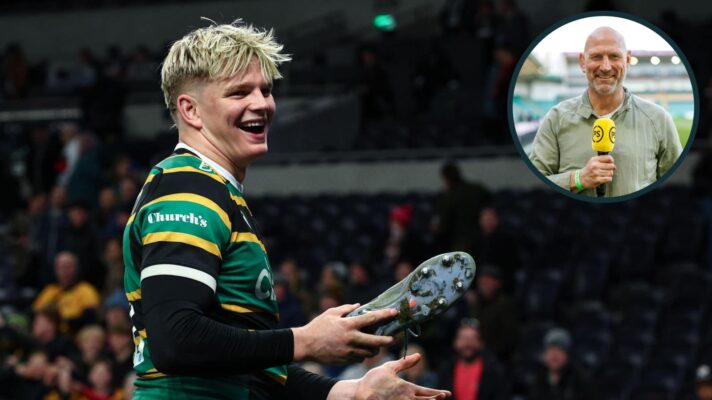 Northampton Saints flanker Henry Pollock and an inset of England legend Lawrence Dallaglio.