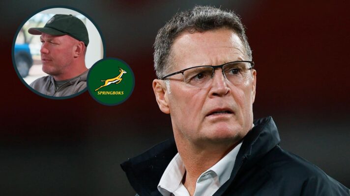 Springboks head coach Rassie Erasmus and an inset of legendary flanker Schalk Burger.