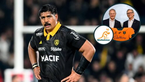 La Rochelle lock Will Skelton and an inset of current and future Wallabies coaches Joe Schmidt and Les Kiss.
