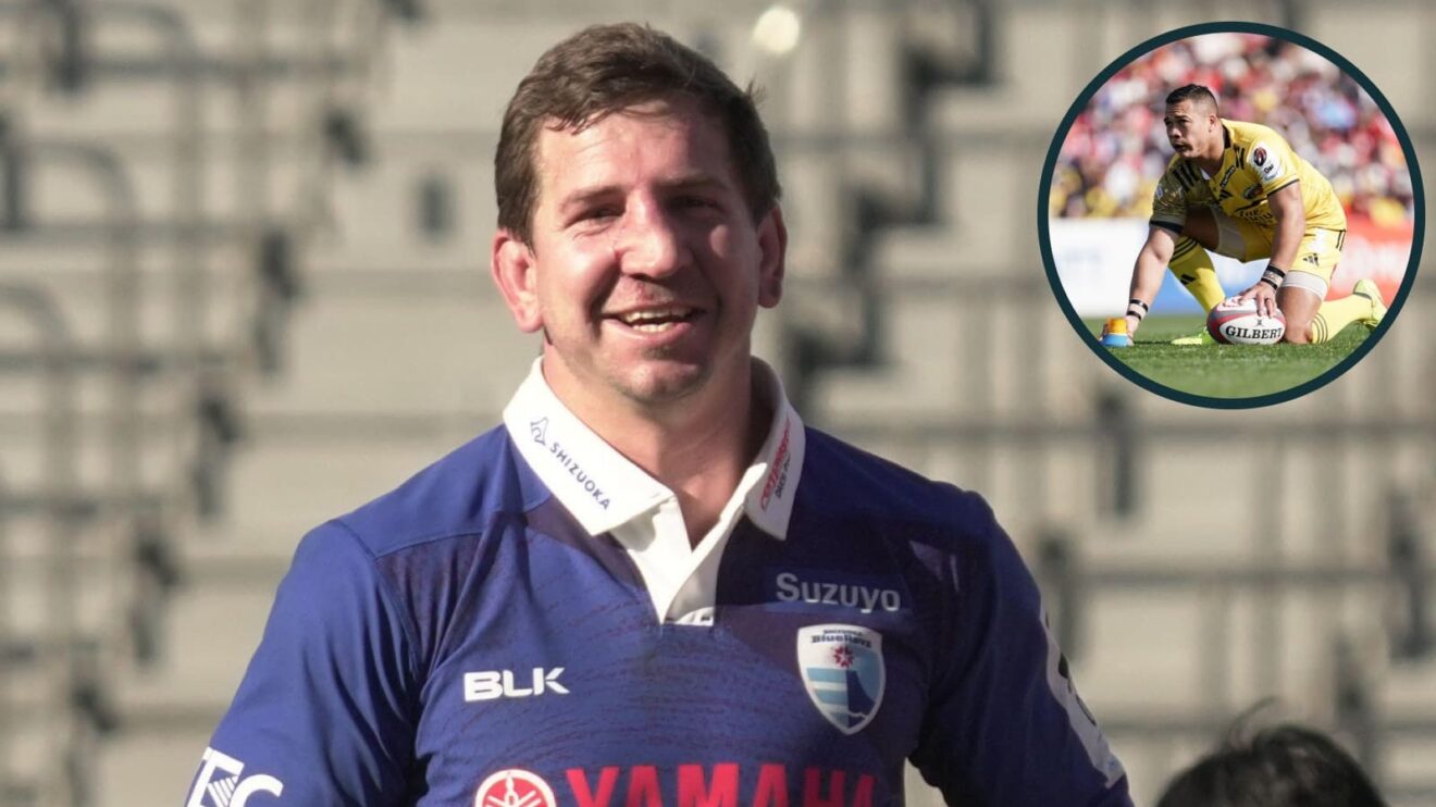 BlueRevs' captain Kwagga Smith and an inset of Tokyo Sungoliath back Cheslin Kolbe.