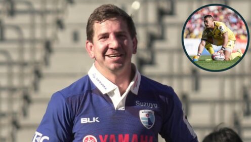 BlueRevs' captain Kwagga Smith and an inset of Tokyo Sungoliath back Cheslin Kolbe.