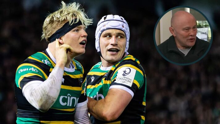 Northampton Saints back-rower Henry Pollock and England great Brian Moore (inset).