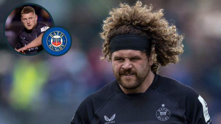 Alfie Barbeary and Finn Russell (inset) in action for Bath in the Champions Cup.