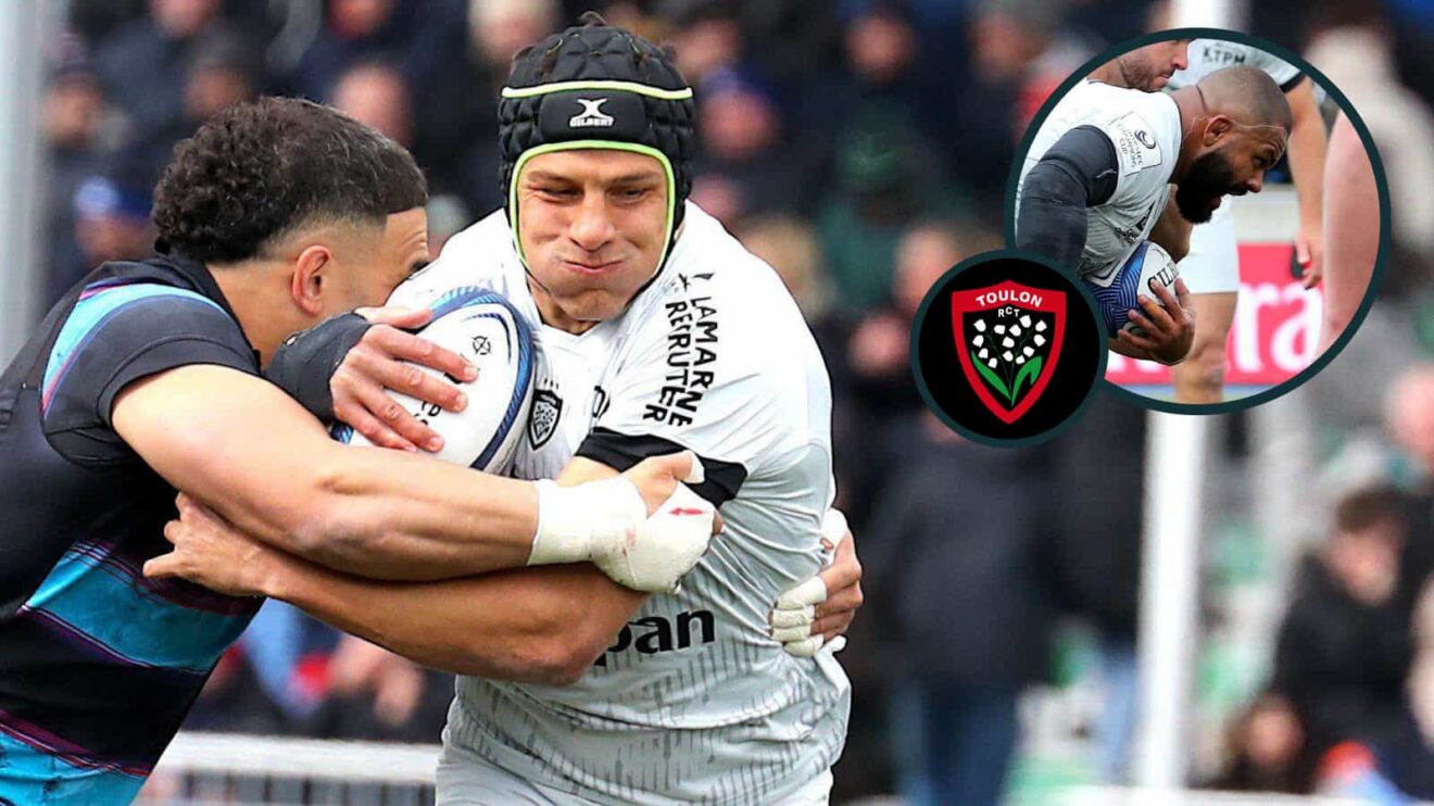 Juan Ignacio Brex and Kyle Sinckler (inset) in action for Toulon against Glasgow Warriors.