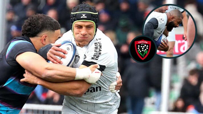 Juan Ignacio Brex and Kyle Sinckler (inset) in action for Toulon against Glasgow Warriors.