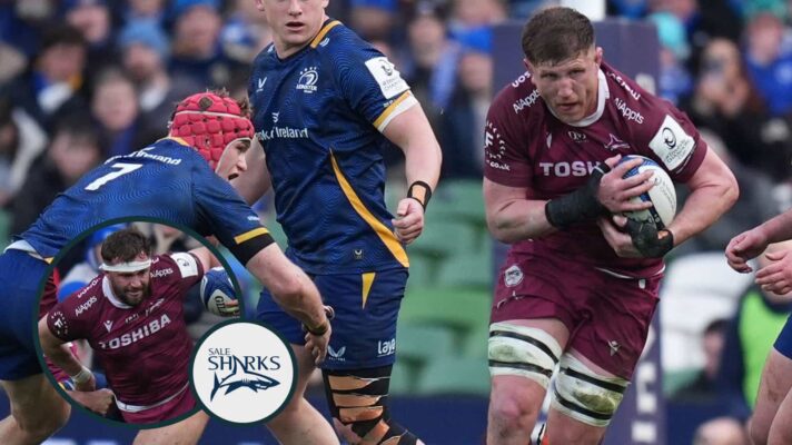 Jacques Vermeulen and Sam Dugdale (inset) in action for Sale Sharks against Leinster in the Champions Cup.