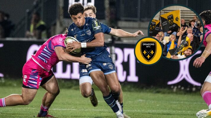 Dragons wing Rio Dyer makes a carry against Zebre Parma.