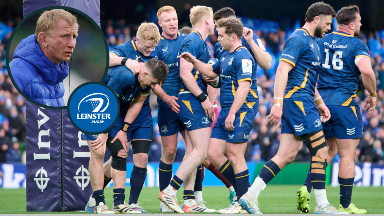 Leinster boss Leo Cullen (inset) and his players during their Investec Champions Cup quarter-final victory over Sale Sharks.