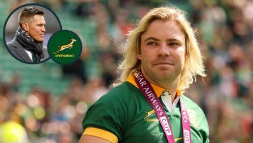 Faf de Klerk and an inset of ex-Springboks legend Jean de Villiers.