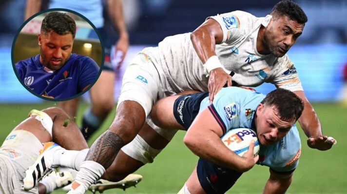 Moana Pasifika facing the Waratahs in 2026 Super Rugby Pacific and Lima Sopoaga (inset) at the 2023 Rugby World Cup.