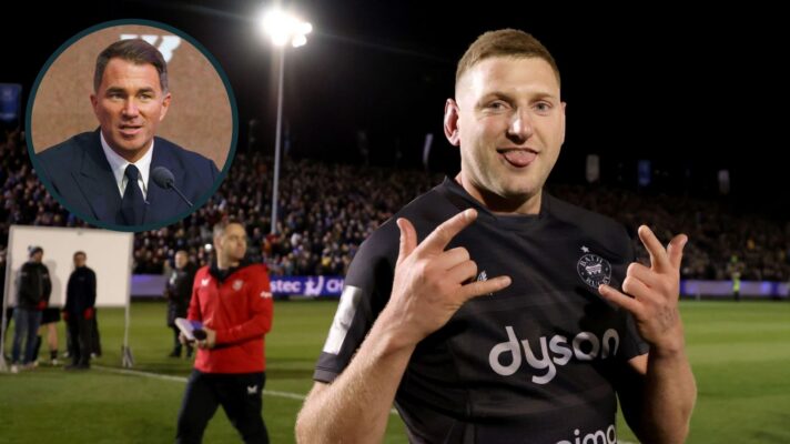 A two layered image of Finn Russell and Eddie Hearn