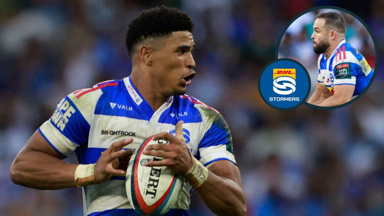 Sacha Feinberg-Mngomezulu and Cobus Reinach (inset) in action for the Stormers.