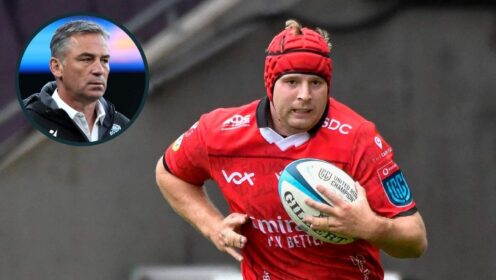 Lions former Francke Horne and an inset of Glasgow Warriors boss Franco Smith.