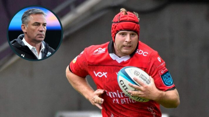 Lions former Francke Horne and an inset of Glasgow Warriors boss Franco Smith.