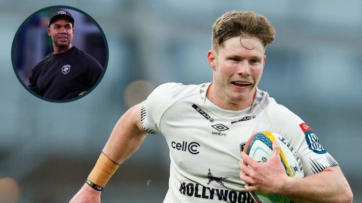 Springboks and Sharks wing Ethan Hooker, and head coach of the Durban outfit, JP Pietersen (inset).