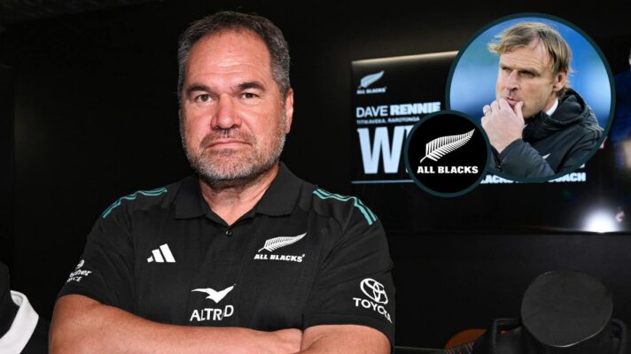 New All Blacks head coach Dave Rennie and former boss Scott Robertson (inset).