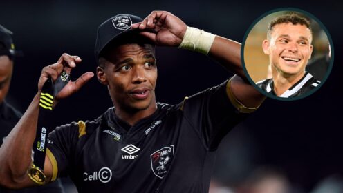 Sharks scrum-half Grant Williams and an inset of Brive's Curwin Bosch.