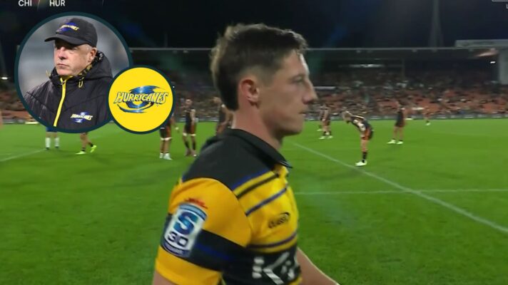 Hurricanes scrum-half Cam Roigard and an inset of head coach Clark Laidlaw.