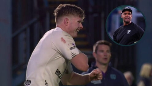 Sharks star Ethan Hooker and an inset of head coach JP Pietersen.