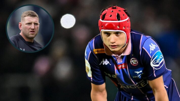 A two layered image of Louis Bielle-Biarrey (right) and Finn Russell (left)