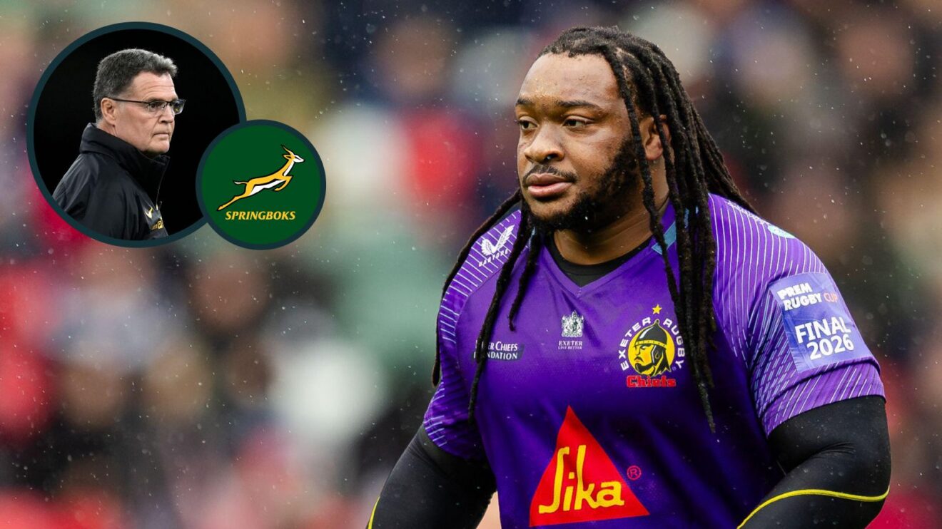 A two layered image of Joseph Dweba and Rassie Erasmus