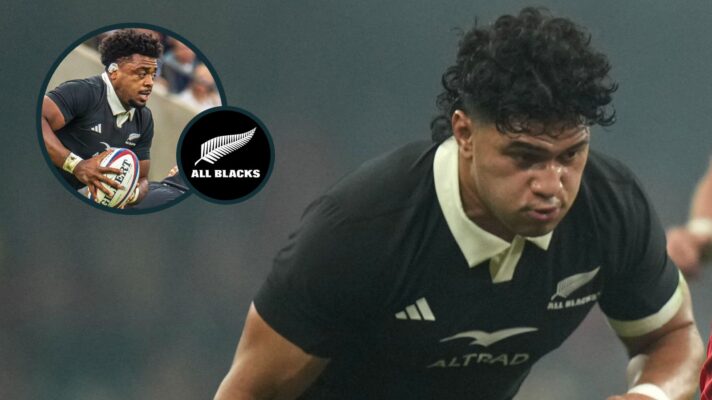 Wallace Sititi and Peter Lakai (inset) in action for the All Blacks in 2025.