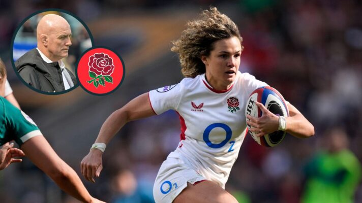 A two layered image of Ellie Kildunne and John Mitchell