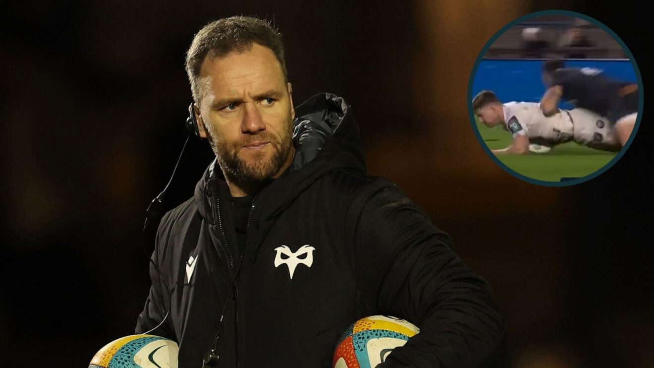 Ospreys head coach Mark Jones and Luke Morgan's hit on Ethan Hooker (inset).