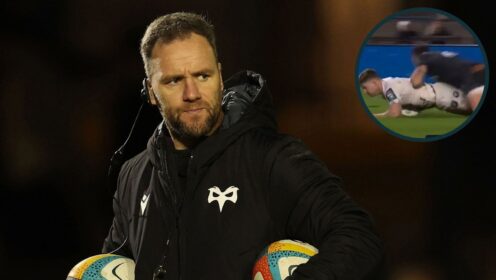 Ospreys head coach Mark Jones and Luke Morgan's hit on Ethan Hooker (inset).