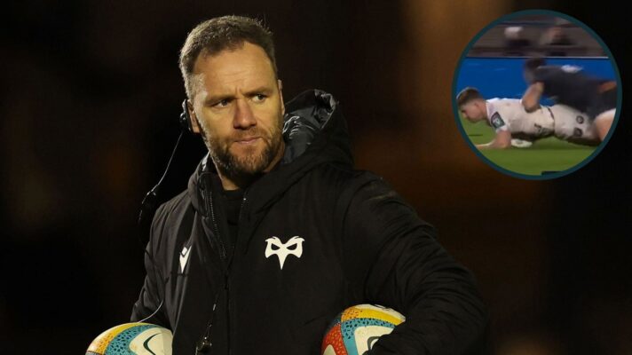 Ospreys head coach Mark Jones and Luke Morgan's hit on Ethan Hooker (inset).