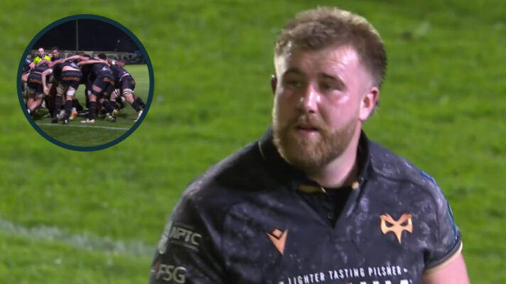 Ospreys' Garyn Phillips leaves the pitch and an inset of a scrum.